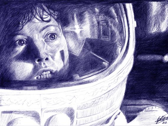 Sigourney Weaver Alien portrait retrat retrato