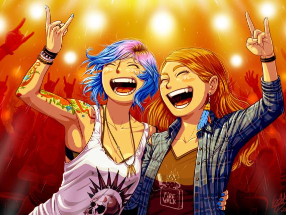 Life is Strange Before the Storm Videojoc videojuego videogame Dontnod Entertainment Chloe Rachel parella pareja couple ball baile dance concert concierto rock riure risa laugh