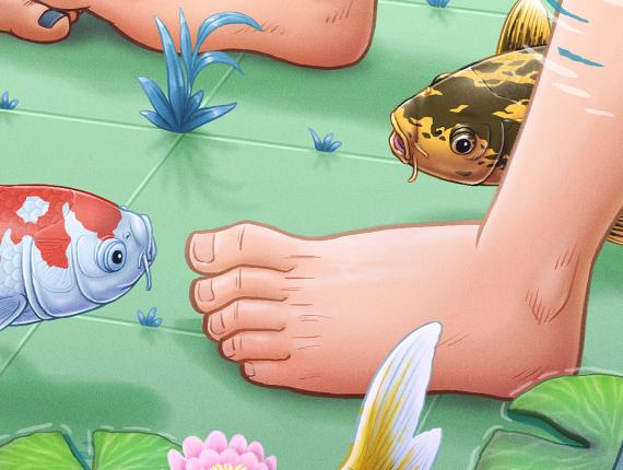 Un Lloc Estrany personatges personajes characters amics amigos friends noia chica girl color digital animals animales peus pies feet koi peixos peces fish aigua agua water