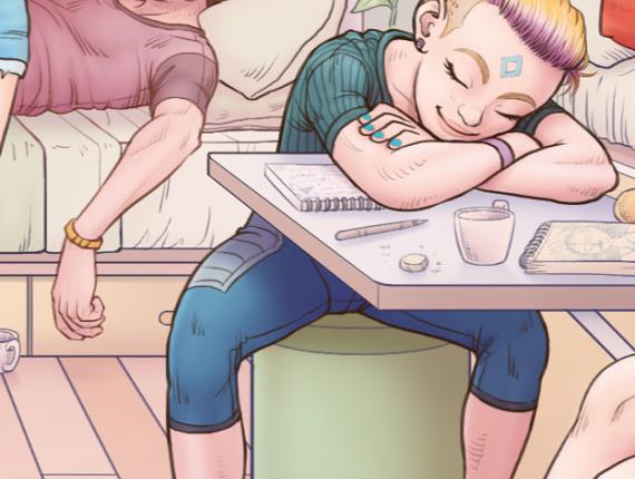 Un Lloc Estrany personatges personajes characters amics amigos friends noia chica girl home hombre man color digital noi dimoni chico demonio devil boy gos perro dog animals animales guitarra guitar música music