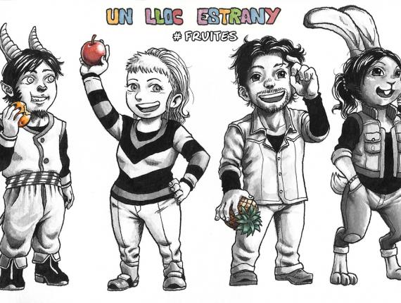 un lloc estrany noi dimoni chico demonio devil boy noia conill chica conejo bunny girl amics amigos friends fruites frutas fruits