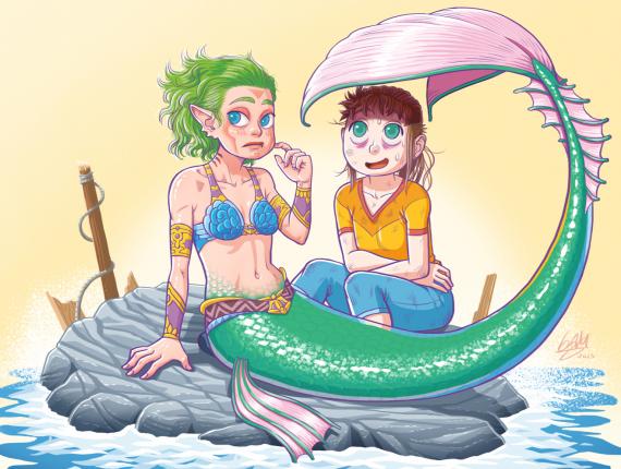 Un Lloc Estrany personatges personajes characters amics amigos friends noia chica girl sirena mermaid aventura adventure color digital