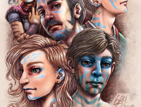 Un Lloc Estrany personatges personajes characters amics amigos friends noia chica girl home hombre man noia gat chica gato cat girl color digital