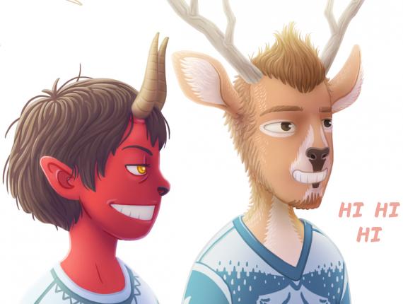 Un Lloc Estrany color digital personatges personajes characters amics amigos friends noia chica girl home hombre man noia dimoni chica demonio devil girl noi cérvol chico ciervo boy deer