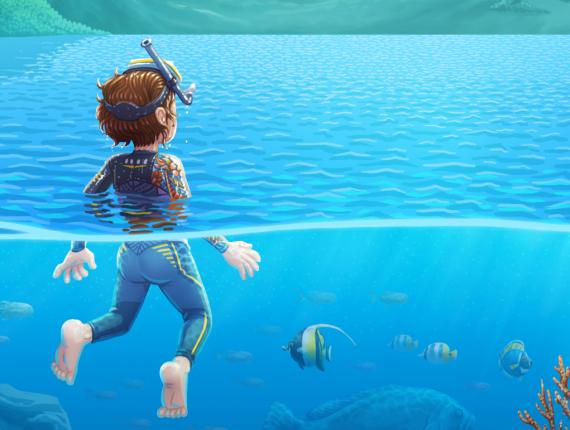 paisatge paisaje landscape fons marí fondo marino seabed peixos peces fish tauró tiburón shark noia chica girl mar sea cel cielo sky núvols nubes clouds