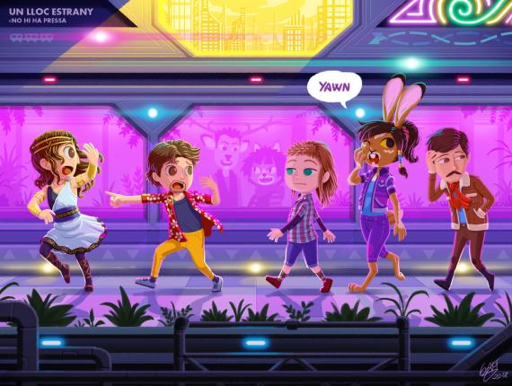 un lloc estrany noi chico boy noia chica girl conill conejo bunny gat gata cat aventura adventure ciberpunk cyberpunk futur futuro future