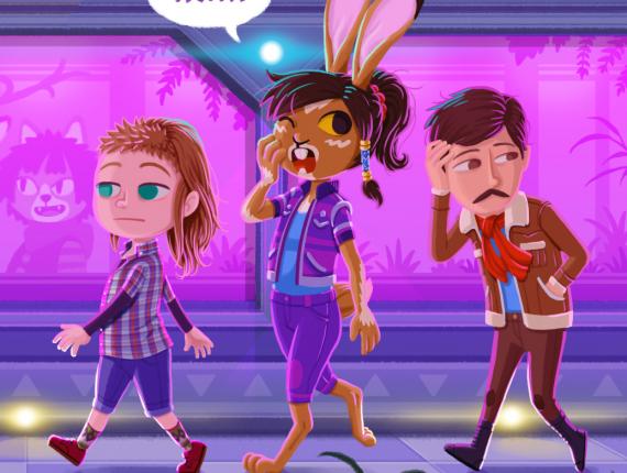 un lloc estrany noi chico boy noia chica girl conill conejo bunny gat gata cat aventura adventure ciberpunk cyberpunk futur futuro future