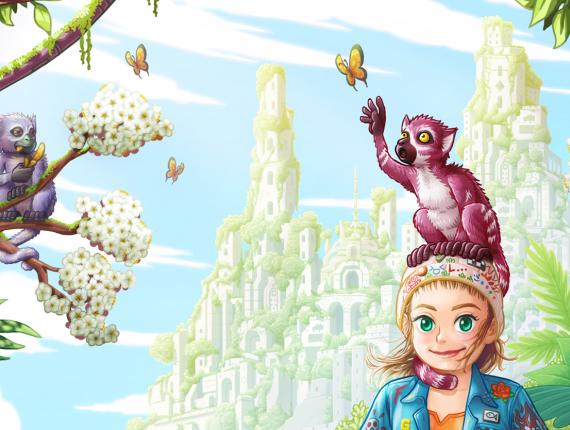 Un Lloc Estrany personatges personajes characters amics amigos friends noia chica girl color digital noi dimoni chico demonio devil boy animals animales tortuga turtle mona mono monkey lemur paisatge paisaje landscape castell en runes castillo en ruinas castle in rubble