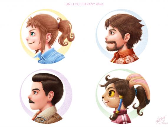 Un Lloc Estrany personatges personajes characters amics amigos friends noia chica girl home hombre man color digital noia conill chica conejo girl rabbit pin chapas pin badges