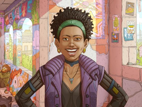 un lloc estrany noia chica girl afroamericana African American girl feliç feliz happy somriure sonrisa smile pintures paret pinturas pared wall paintings