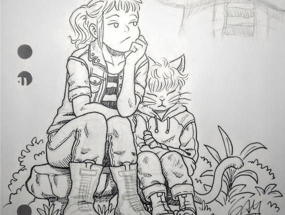 Un Lloc Estrany personatges personajes characters amics amigos friends noia chica girl nen gat niño gato boy cat color digital