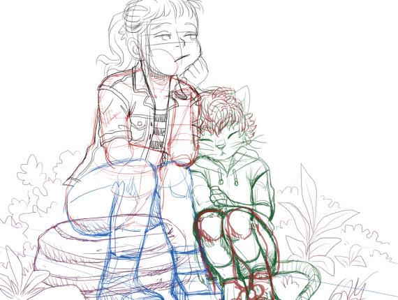 Un Lloc Estrany personatges personajes characters amics amigos friends noia chica girl nen gat niño gato boy cat color digital