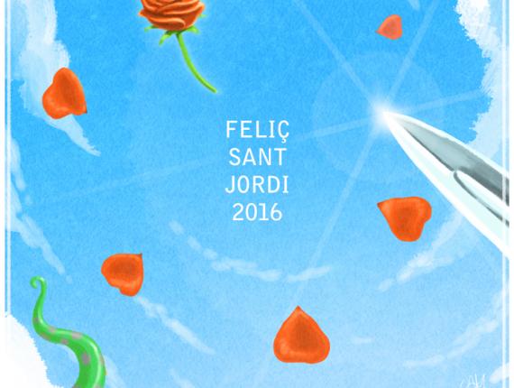 Sant Jordi 2016 espasa espada sword rosa rose princesa princess drac dragón dragon cel cielo sky senyera bandera flag