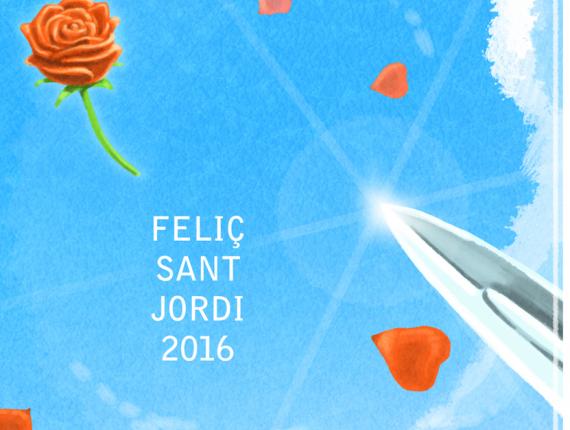 Sant Jordi 2016 espasa espada sword rosa rose princesa princess drac dragón dragon cel cielo sky senyera bandera flag