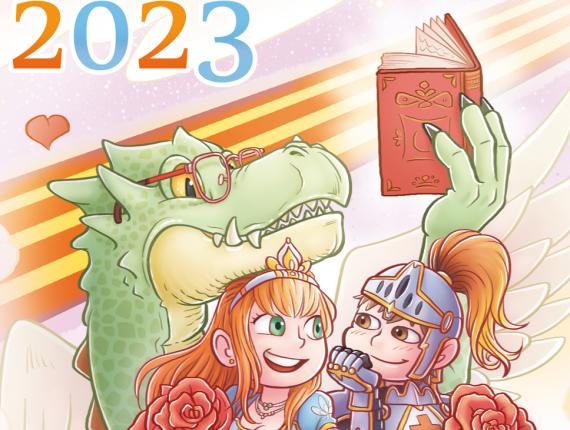 Sant Jordi 2023 princesa cavaller drac rosa llibre princesa caballero dragón rosa libro princess knight dragon rose book senyera catalana bandera catalana Catalan flag