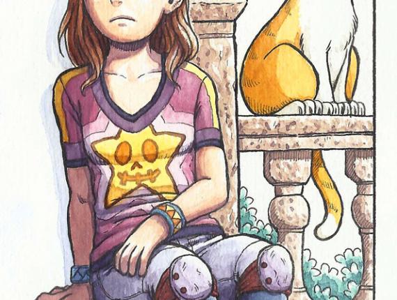 Un Lloc Estrany aquarel·la acuarela watercolor gat gato cat personatge personaje character noia chica girl