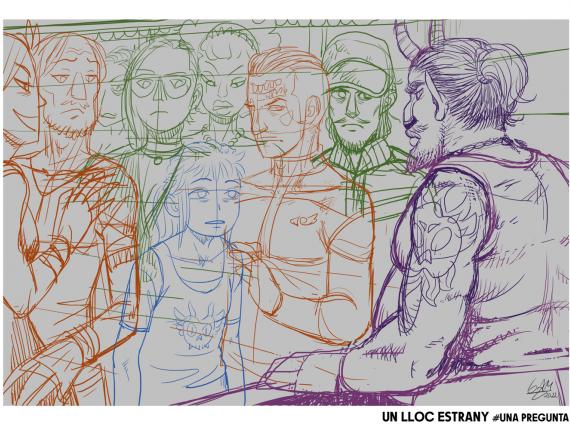 Un Lloc Estrany personatges personajes characters amics amigos friends noia chica girl home hombre man color digital dimoni demonio devil