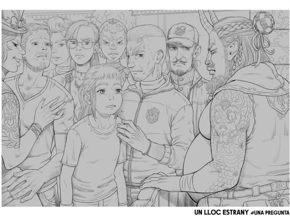 Un Lloc Estrany personatges personajes characters amics amigos friends noia chica girl home hombre man color digital dimoni demonio devil