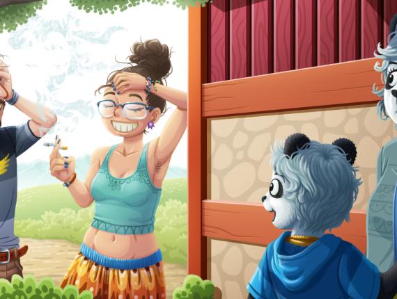 Un Lloc Estrany color digital personatges personajes characters amics amigos friends noia chica girl home hombre man ós oso panda xivarri alboroto rampage