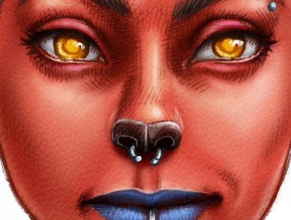 un lloc estrany cara face retrat retrato portrait somriure sonrisa smile personatge personaje character noia chica girl piercing tattoo dimoni demonio devil demon