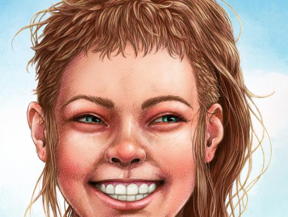 un lloc estrany cara face retrat retrato portrait somriure sonrisa smile personatge personaje character noia chica girl mig cabell rapat medio pelo rapado half shaved hair penjoll colgante pendant