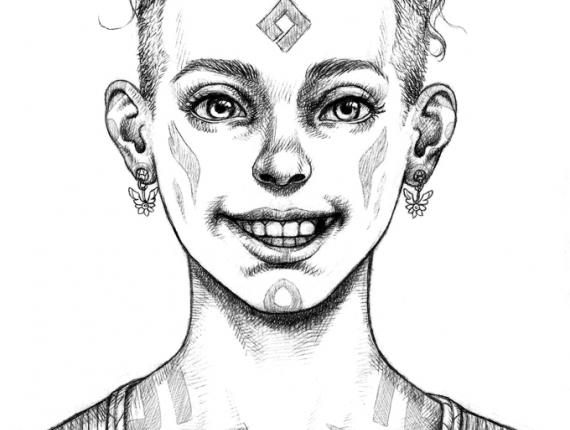 un lloc estrany cara face retrat retrato portrait somriure sonrisa smile personatge personaje character noia chica girl desdentada toothless tattoo cabells de colors cabellos de colores colored hair