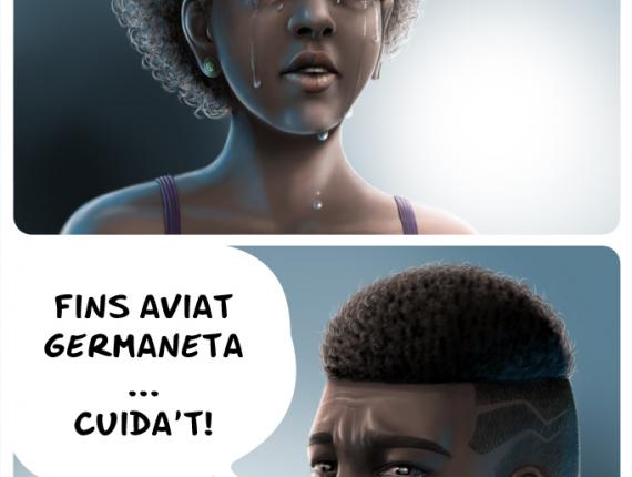 germans hermanos brothers noi noia chico chica boy girl plorar llorar cry comiat despedida farewell