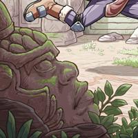 Aventures a les ruïnes-01 Un Lloc Estrany personatges personajes characters amics amigos friends noia chica girl home hombre man aventura adventure serp serpiente snake color digital