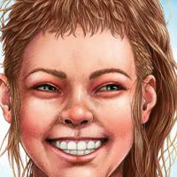 un lloc estrany cara face retrat retrato portrait somriure sonrisa smile personatge personaje character noia chica girl mig cabell rapat medio pelo rapado half shaved hair penjoll colgante pendant